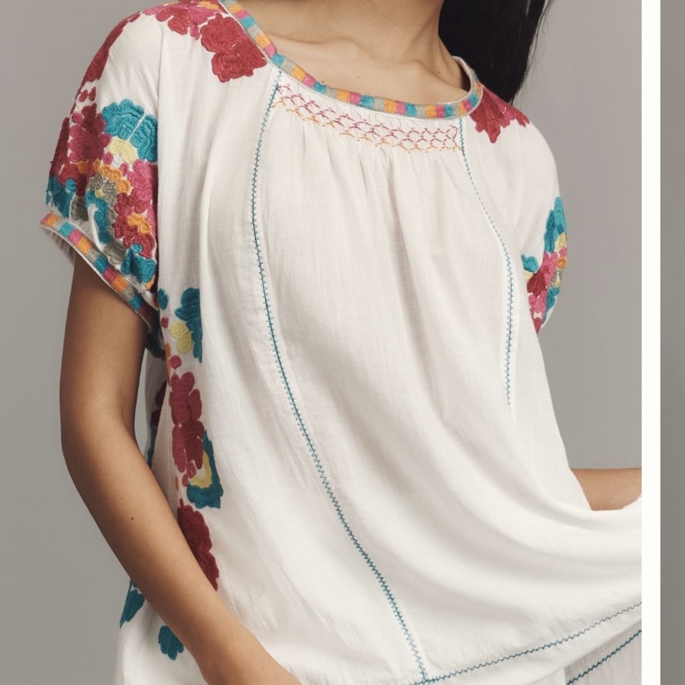 Anthropologie Multicolor Embroidered Blouse